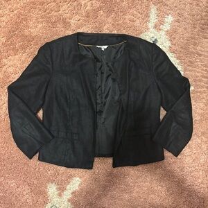 LL Bean Vintage Linen Cropped Jacket Blazer Black Sz 4 Preppy Classic